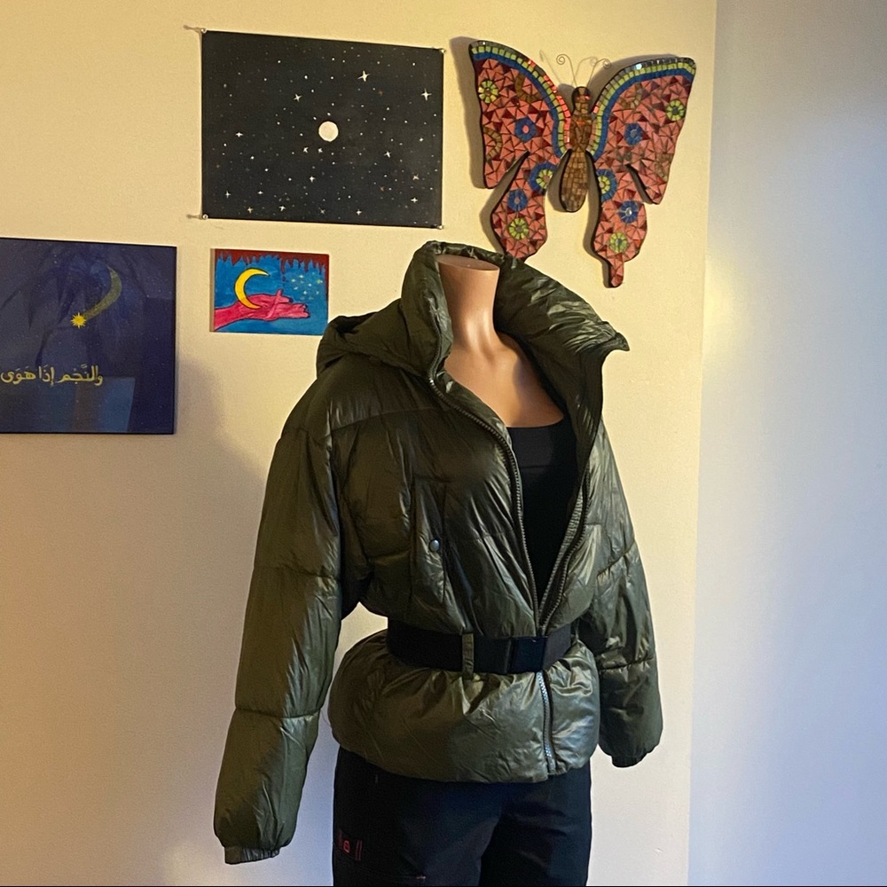 Dark Green Oversized Hooded Puffer Jacket